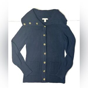 Banana Republic‎ Women's Medium Navy Blue Button up Cardigan Sweater Pockets
